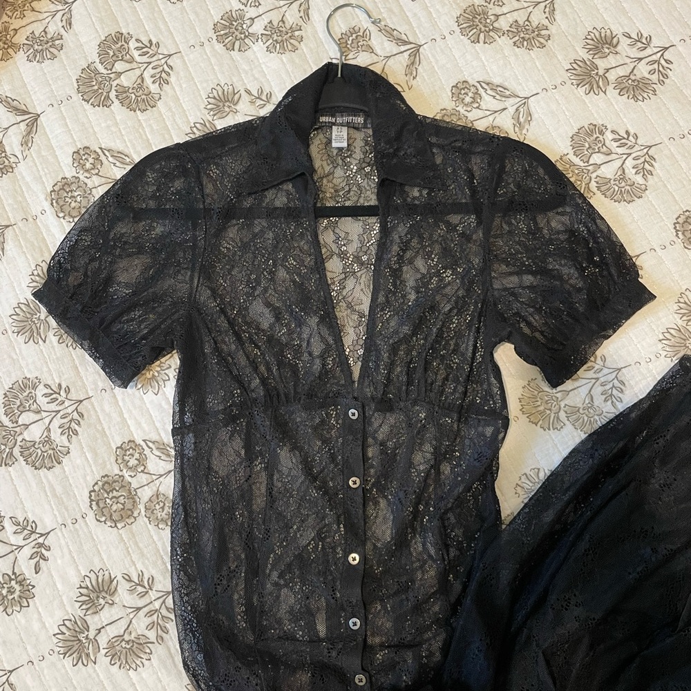 Urban Outfitters Connie Sheer Lace Dress with silver metal buttons - Picture 2 of 8